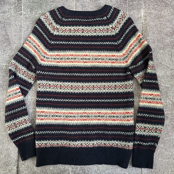 Men's J Crew Lambswool Fair Isle Navy Blue Nordic Crewneck Pullover Sweater Sz S - Picture 5 of 5